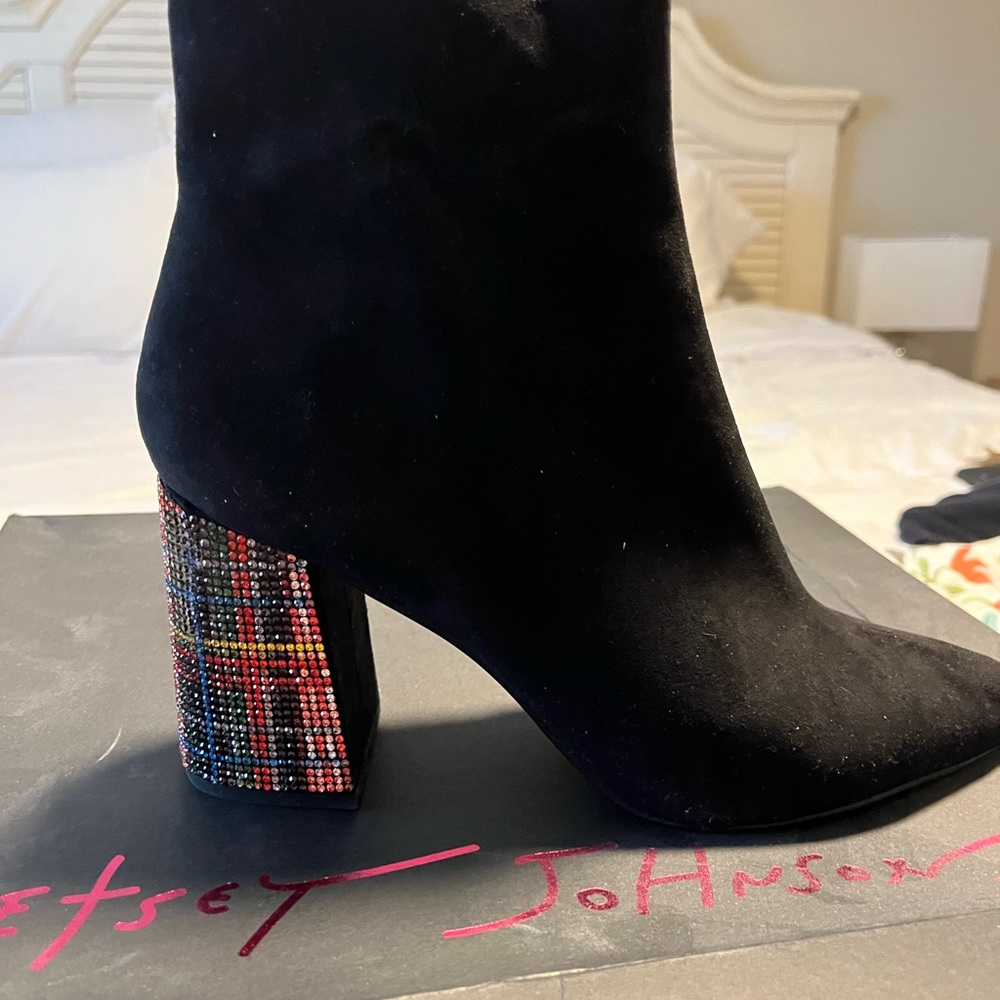 New Betsey Johnson jewel heeled boots!